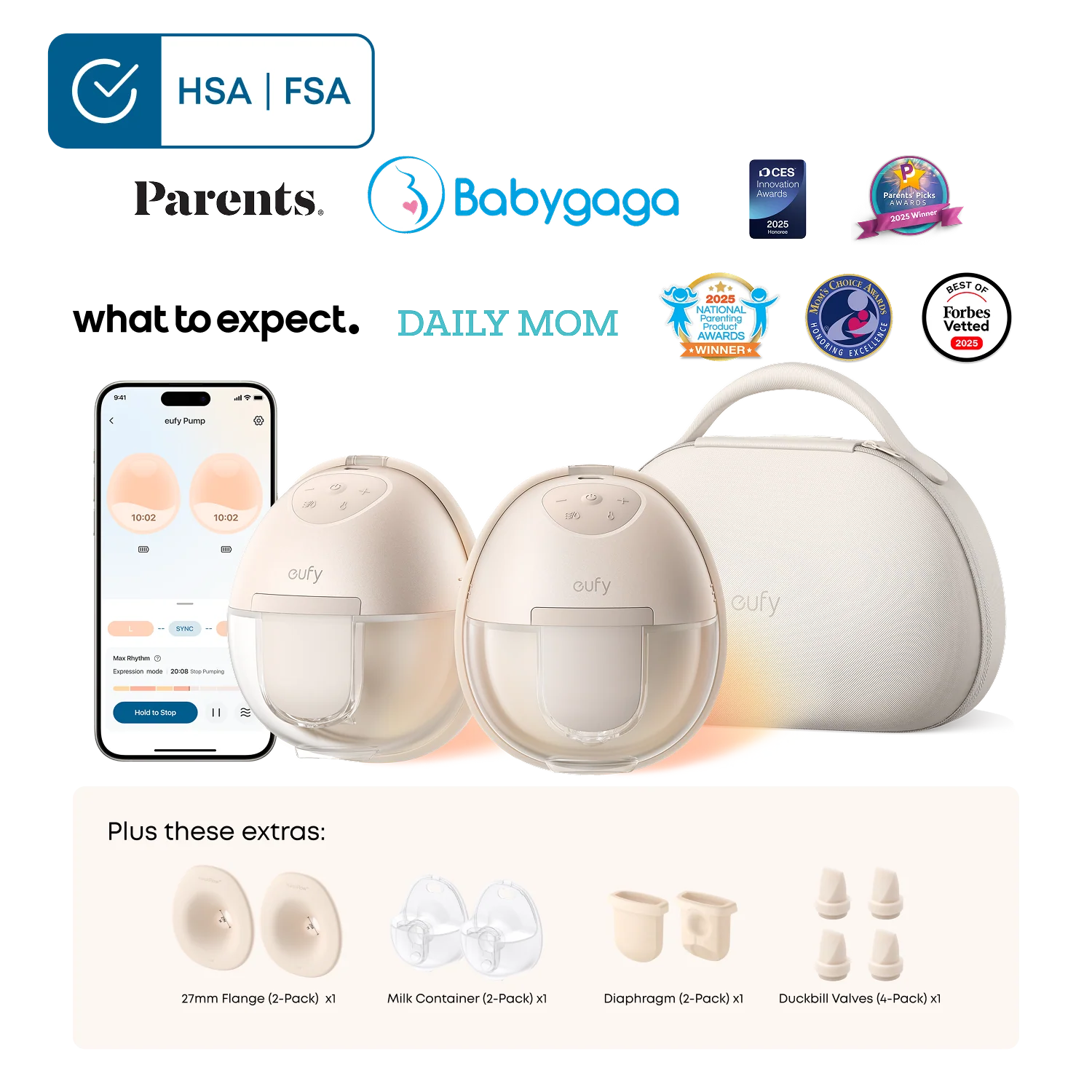 eufy Wearable Breast Pump S1 Pro Essential Kit with 27 mm Flange