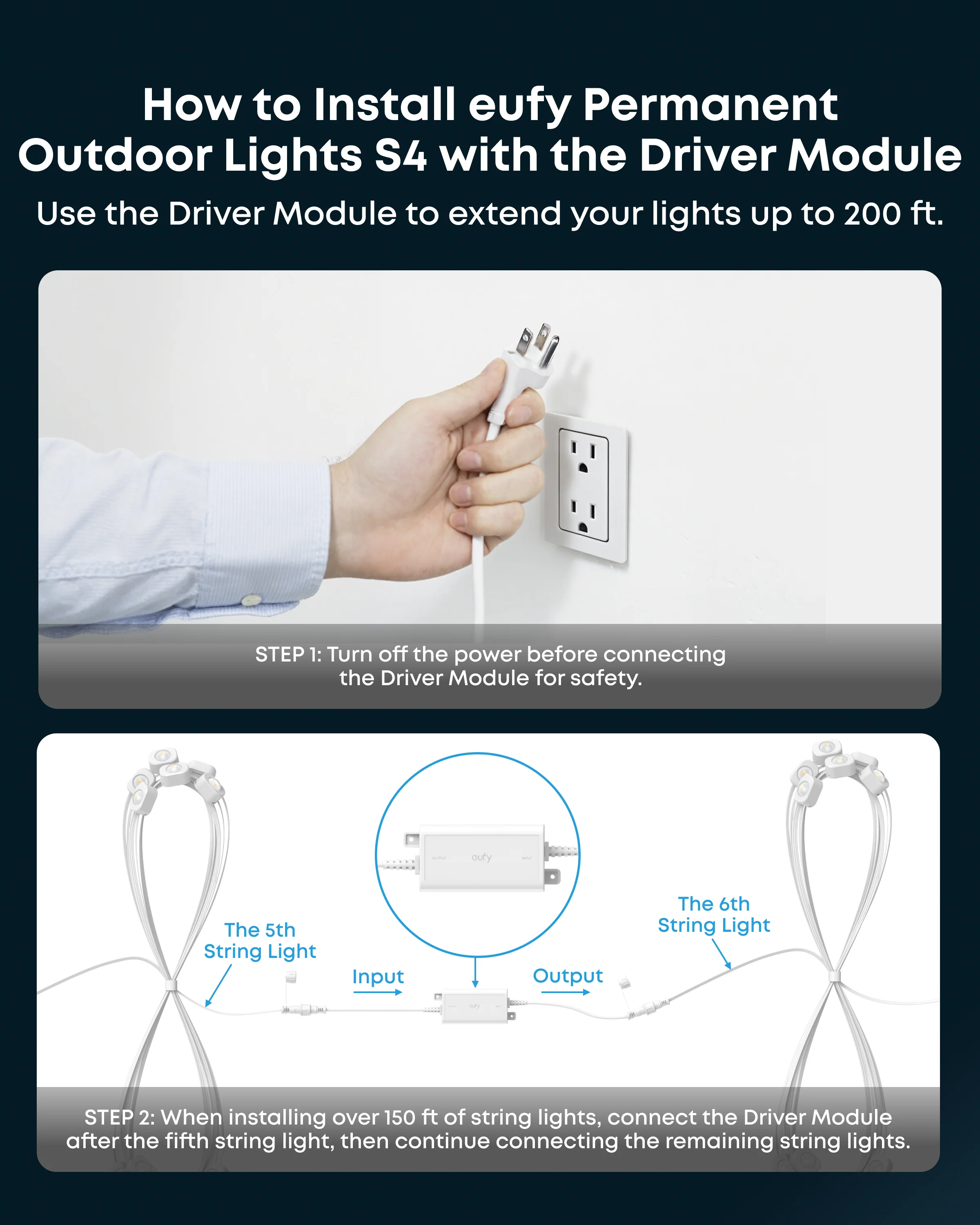 eufy Driver Module for 200 ft (60 m) Permanent Outdoor Lights S4, Voltage Transformer, Supports Extension Up to 200 ft (60 m), White - Image 2