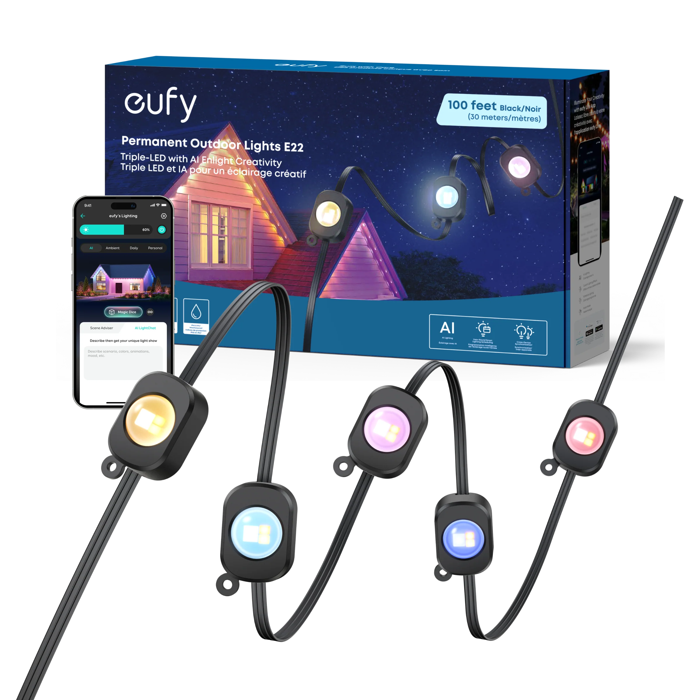 eufy Permanent Outdoor Lights E22 (100 ft, Black)